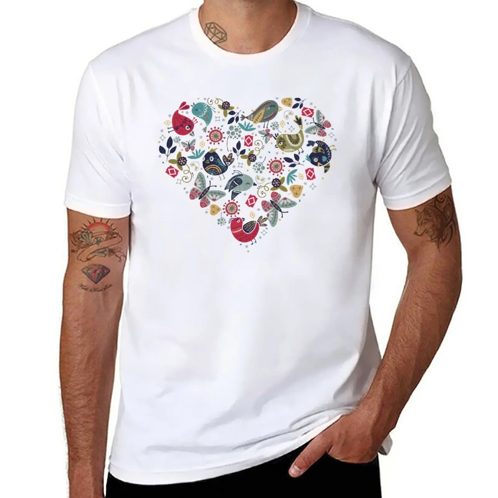 

New Nordic Style With Birds, Flowers and Butterflies T-Shirt kawaii clothes quick drying t-shirt mens t shirts casual stylish