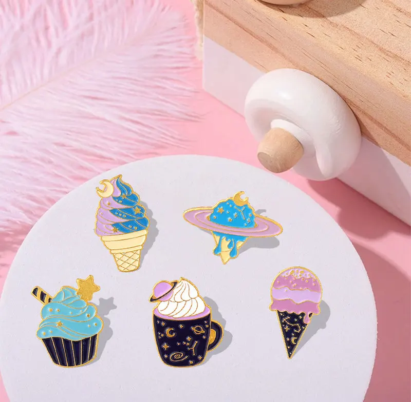 

Planet Ice Cream Enamel Pin Custom Cupcake Dessert Brooches Badges for Bag Clothes Cartoon Playful Universe Jewelry Gift for Kid