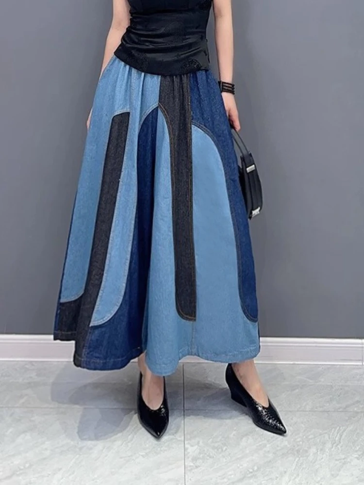 

2024 Korean Contrasting Color Jeans High Waisted Wide Leg Pants Women's Autumn Loose Elastic Casual Street Straight Trouser Tide