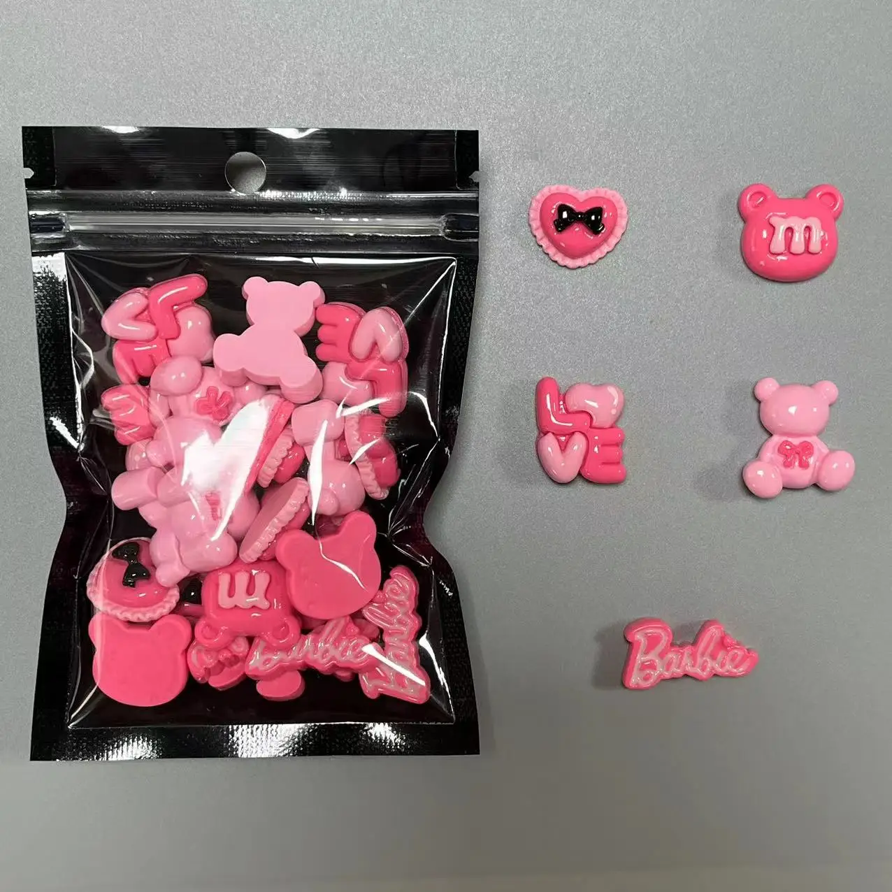 

Y2K Hot Pink 30pcs Mix Heart Bear Candy Loiipop Resin Parts Handmade Phose Case Hair Girls Long Nail Art Big Decoraiton Charms