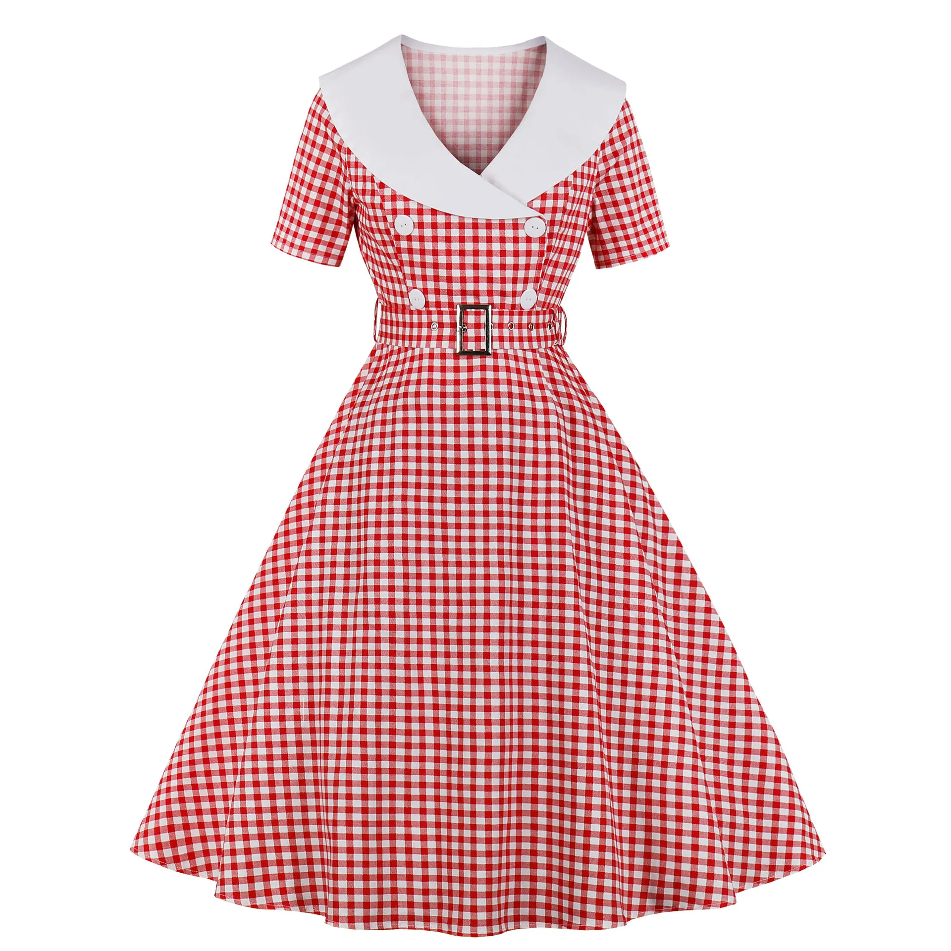 Pink B Retro Plaid Skirt Waist Light Dress Contrast Color Collar Annual Meeting Performance Costume Big Swing Mid-length Dress
Pink B Retro Plaid Skirt Waist Light Dress Contrast Color Collar Annual Meeting Performance Costume Big Swing Mid-length Dress