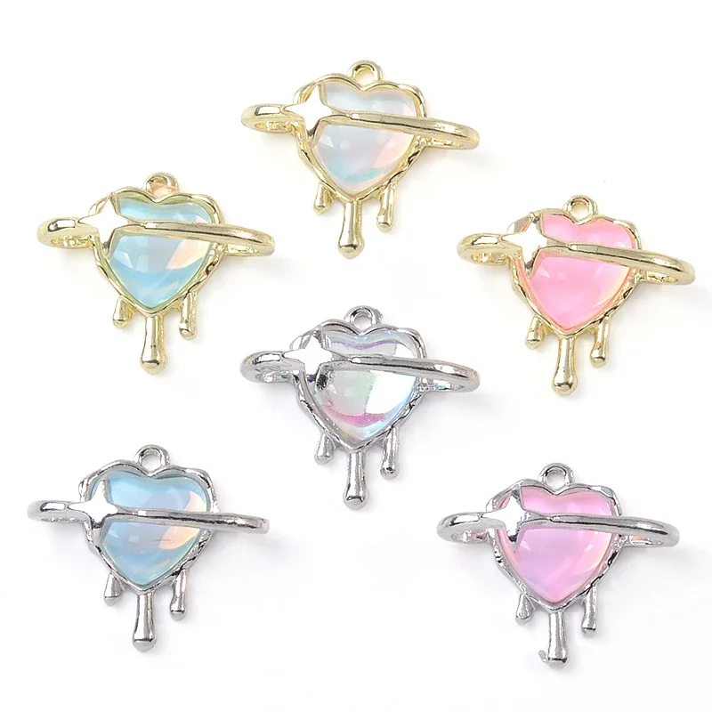 

WZNB 10Pcs Crystal Hearts Charms Stars Alloy Pendant for Jewelry Making Handmade Earrings Necklace Supplies Diy Accessories