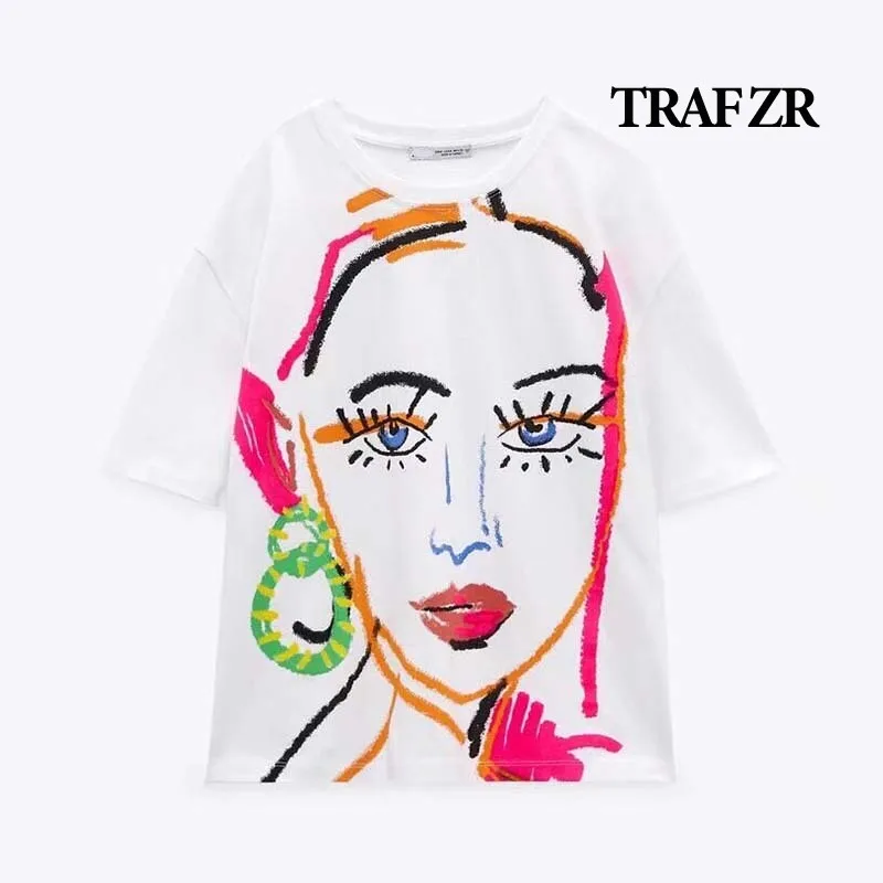 

TRAF ZR Cotton Y2k Woman T-shirts Summer 2024 Shirts T Shirt for Women Harajuku O Neck Short Sleeve Tee Women Pulovers Tops P40