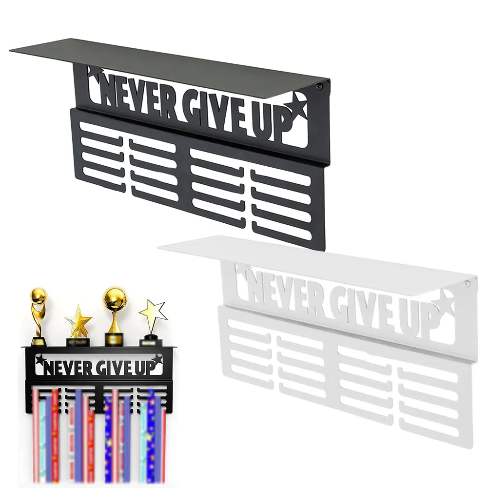

1pc Wall Mounted Medal Rack White Medal Hanger Display With Shelf - Easy Install Metal Award Rack Trophy 41*20*5cm Home Storage