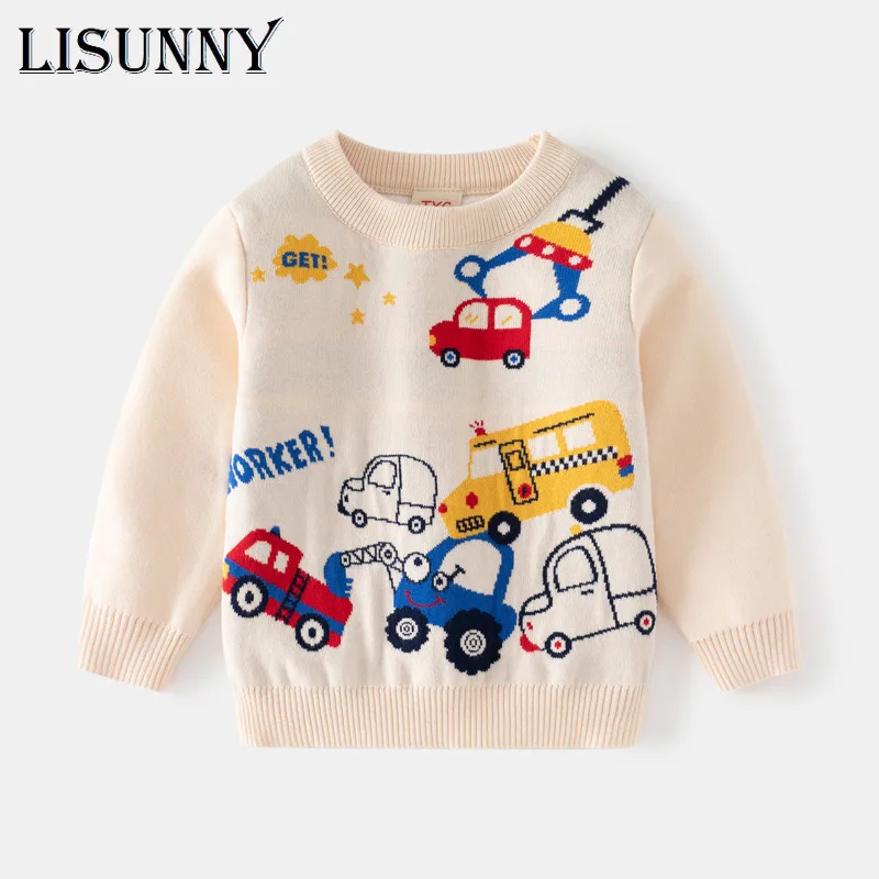 

2023 Boys Sweater 2T-7T Autumn Winter Baby Jumper Cartoon Car Knitted Coat Children Sweater Toddler Pullover Kids Clothes