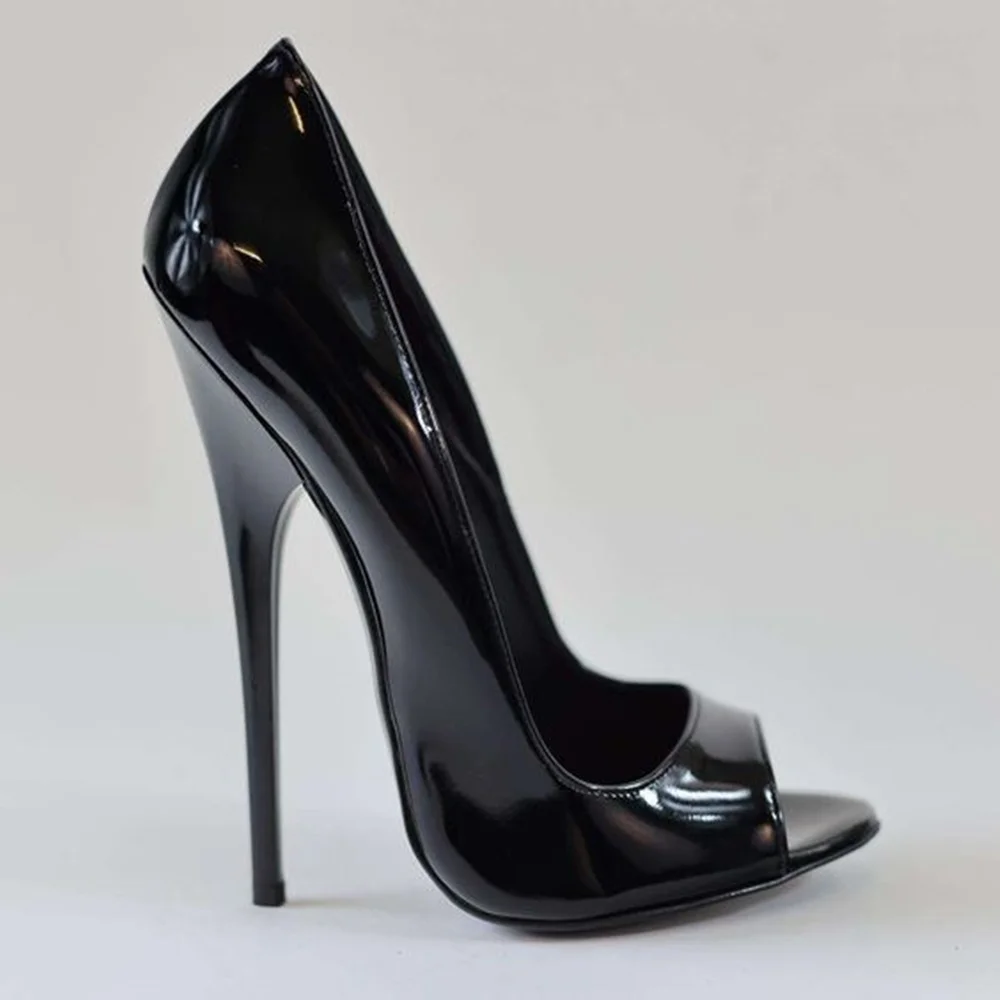 

Black Patent Leather Peep Toe Pumps Shallow 16cm Stiletto High Heel Slip-on Fashion Women Shoes 2024 Sexy Zapatos Para Mujere