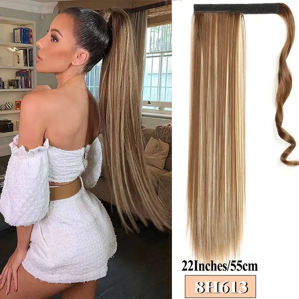 

22Inch Wrap Around Pony Hairpiece For Women Long Straight Ponytail Hair Synthetic Extensions Heat Resistant Hair