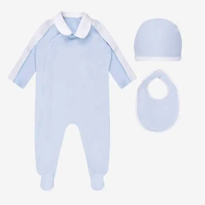 

Newborn Baby Clothes Romper+Hat+Bib Baby Girl Boy Clothing Letter Sleepsuit New Born Baby Boys Blue Overalls Outfit