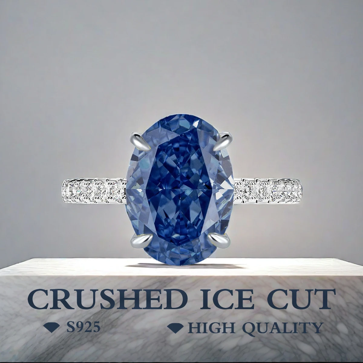 

S925 Sterling Silver Classic Ring Tanzanite Blue Fine Quality Zircon Ice oval silver plated platinum and gold rings for women