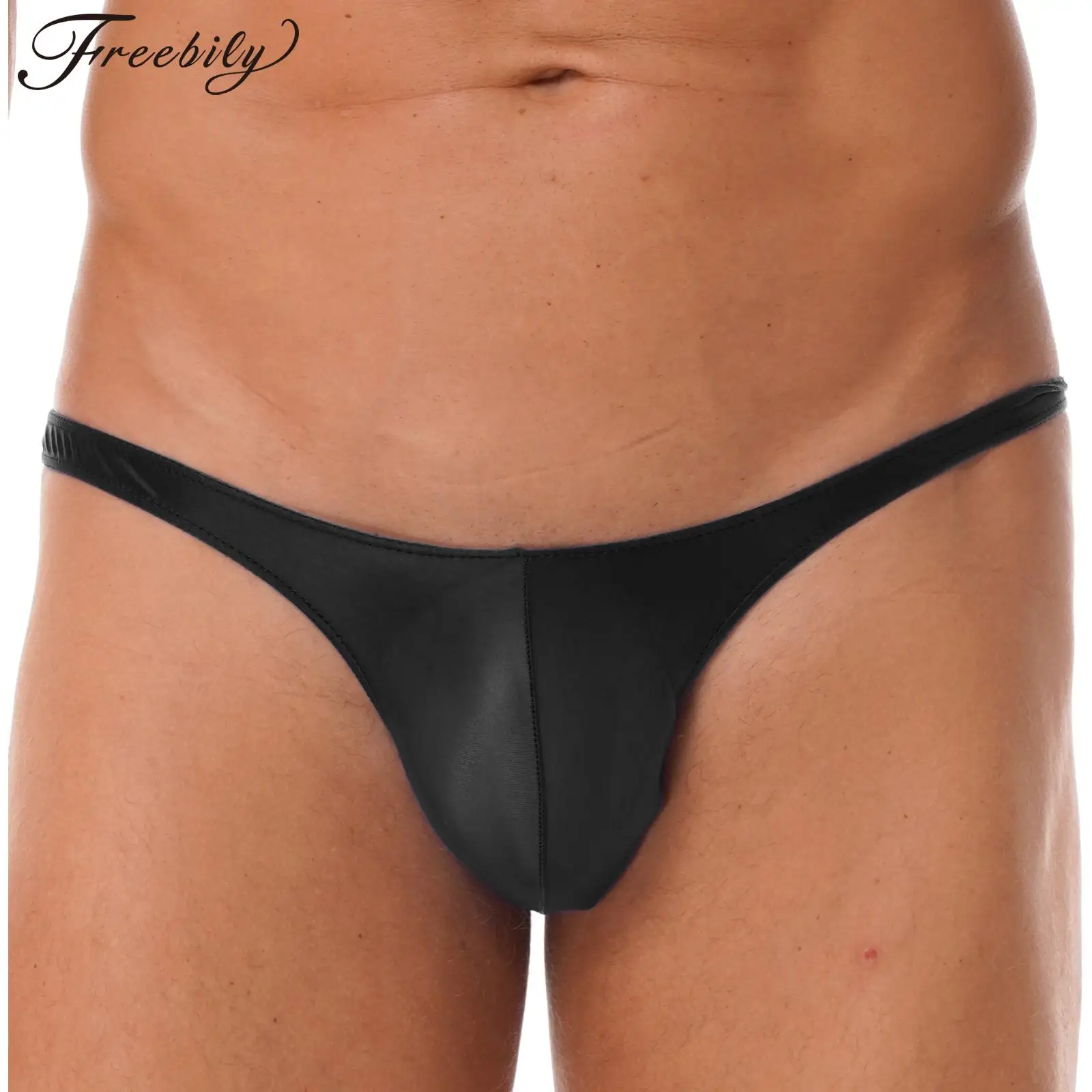 

Mens Low Rise G-String Briefs Glossy Bulge Pouch Thongs Underwear Solid Color Underpants Swimwear Male String Bikini Briefs