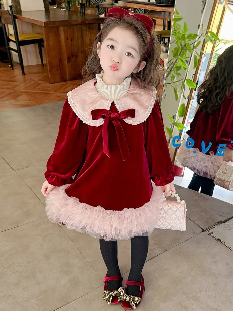 Girls' Wine Red High-End Velvet Dress Children's Golden Lady Elegant Fleece-Lined Pettiskirt New Year Clothes Skirt
Girls' Wine Red High-End Velvet Dress Children's Golden Lady Elegant Fleece-Lined Pettiskirt New Year Clothes Skirt