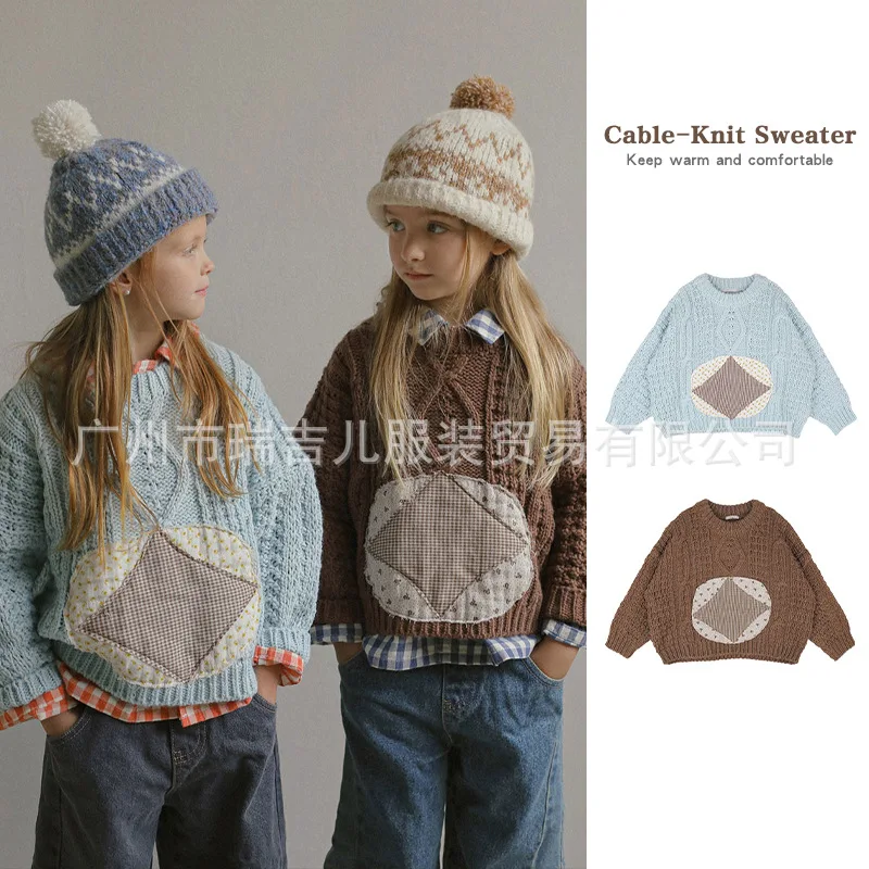 

Children's Autumn Sweater Baby's Solid Color Knitting Thickened Fried Dough Twists Sweater Fashion Retro Knitting Sweater 2023