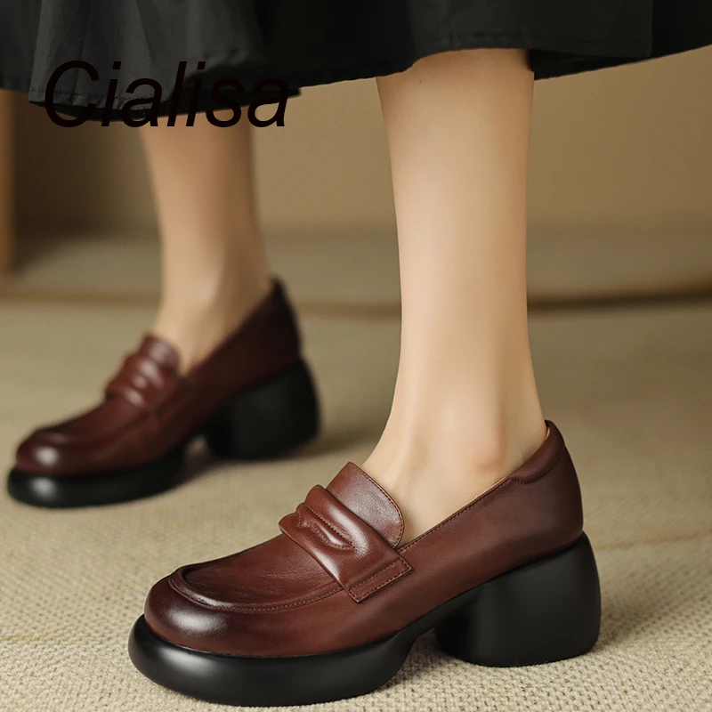 Женские винтажные лоферы из натуральной кожи на платформе, размеры 34-40 
Женские винтажные лоферы из натуральной кожи на платформе, размеры 34-40