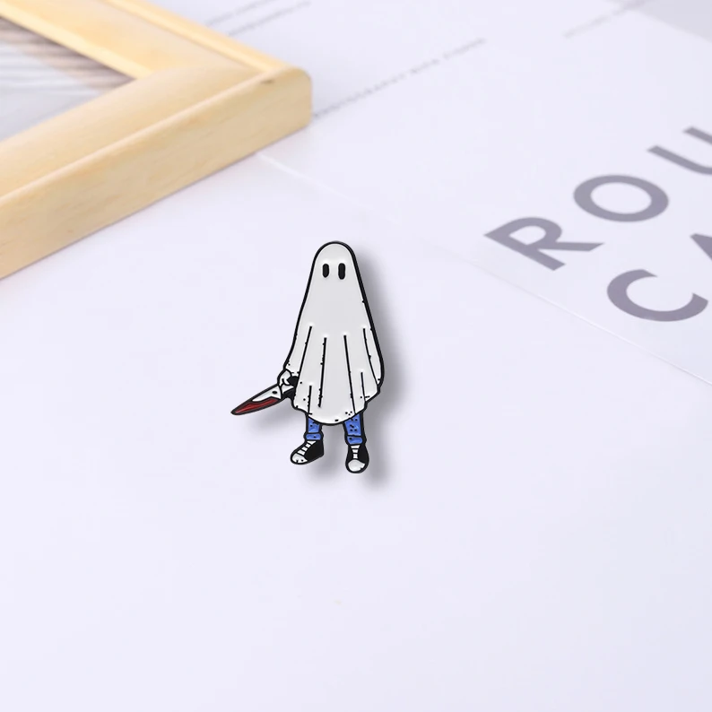 

Halloween ghost enamel pins, custom trick or treat brooches, lapel badges, funny gothic jewelry for kids and friends