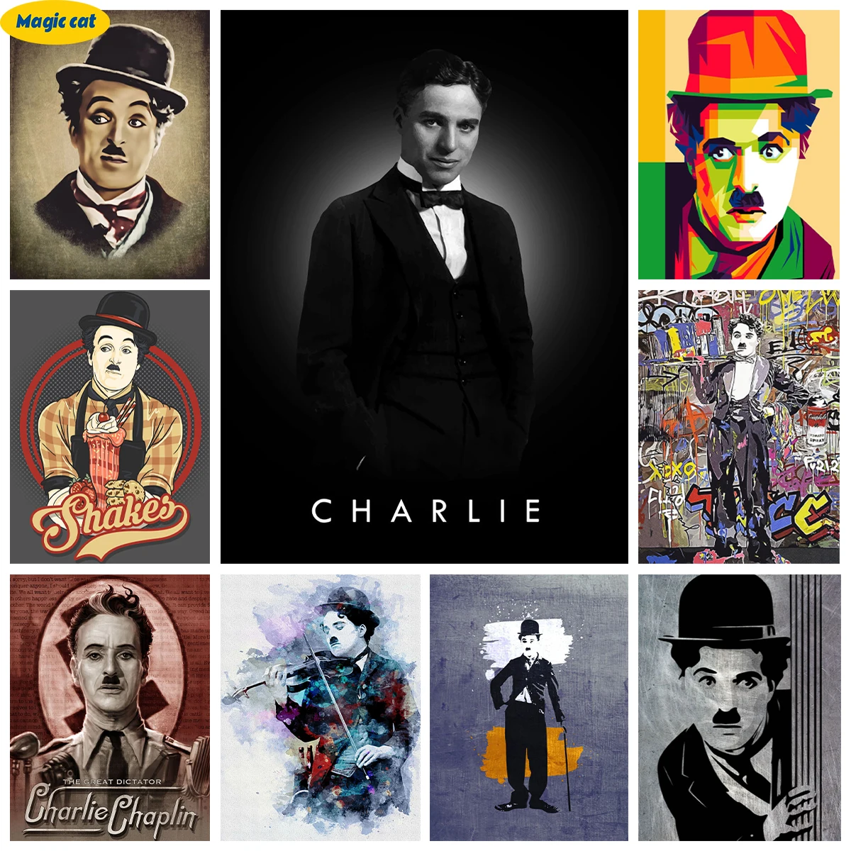 

Charlie Chaplin 5D Diamond Painting Comedy Art Movie Actor Hand Diamond Embroidery Cross Stitch Mosaic Home Wall Decor Fan Gift