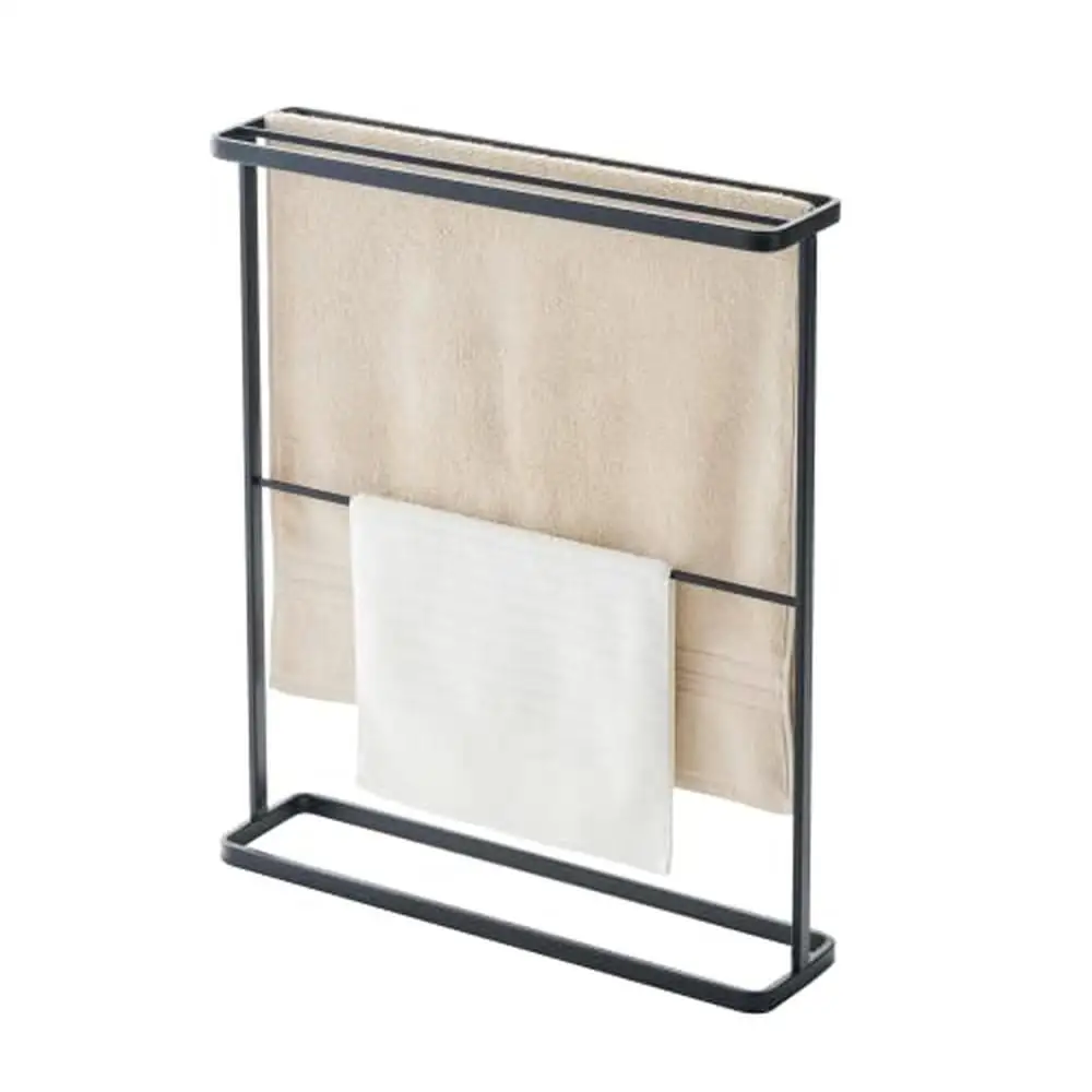 

Black Steel Towel Hanger Bathroom Organizer Storage Holder Dry Rack Modern Design Sleek and Functional Tower Collection Yamazaki