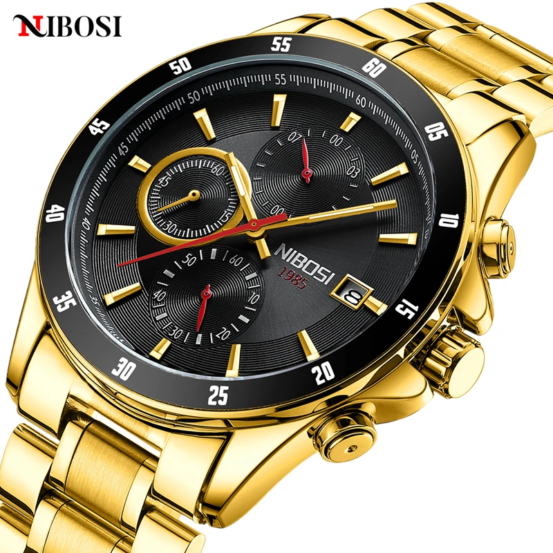 

NIBOSI Sports Mens Watches Relogio Masculino Top Brand Luxury Gold Automatic Date Quartz Watch Men Waterproof Chronograph Colck