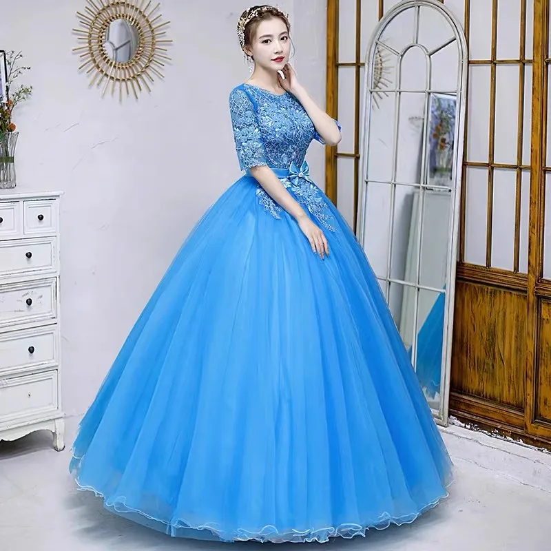 Blue Half Long Sleeves Quinceanera Dresses Ball Gowns Lace Evening Dress Party Luxury Tulle Birthday Pageant Princess Dress
Blue Half Long Sleeves Quinceanera Dresses Ball Gowns Lace Evening Dress Party Luxury Tulle Birthday Pageant Princess Dress