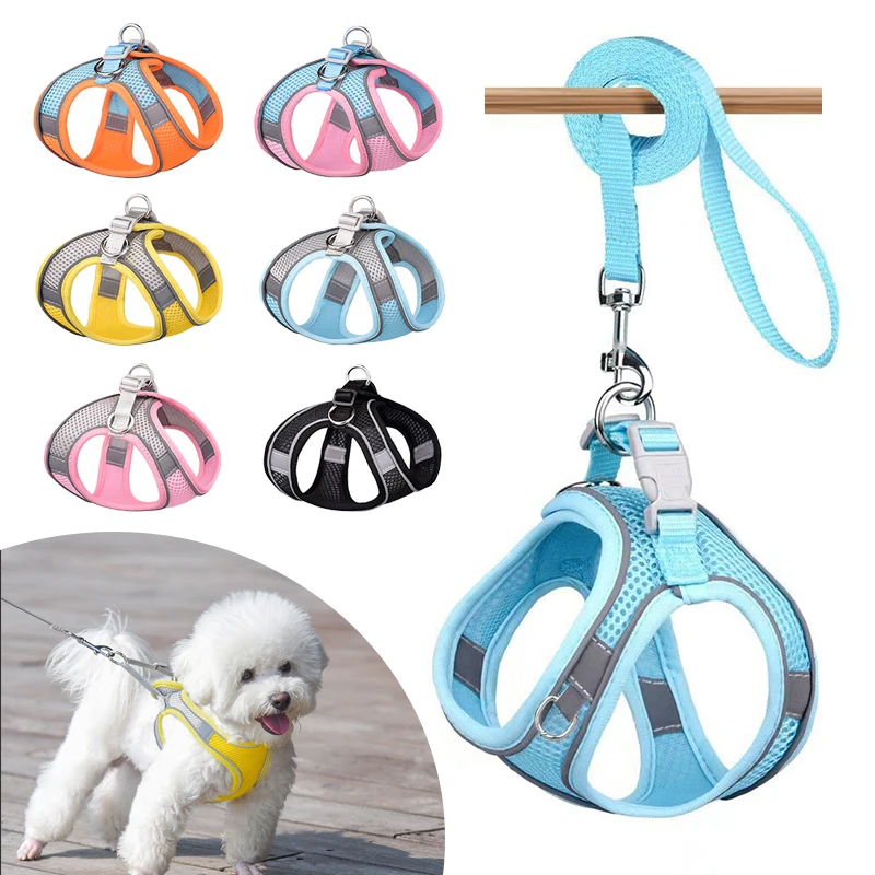 

Mesh Dog Harness Vest Reflective Pet Harness and Leash Set Adjustable Safe Kitten Cat Collar for Puppy Small Dogs Lead Chihuahua