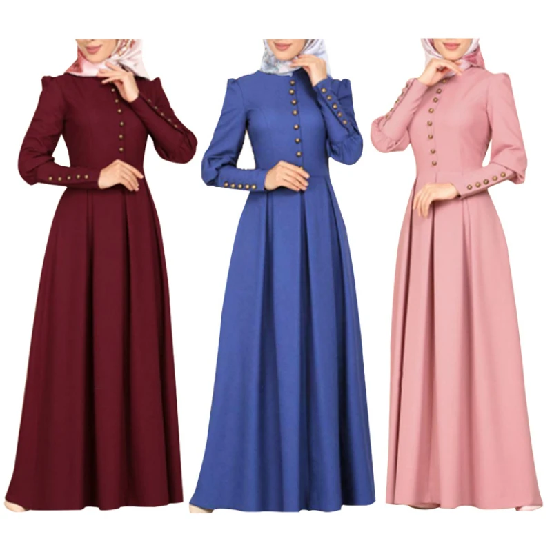 Solid Color Muslim Woman Abaya Dubai Slim Dress Big Swing Long Sleeve Crewneck Buttons Vintage Ethnic Long Veiled Dresses Formal
Solid Color Muslim Woman Abaya Dubai Slim Dress Big Swing Long Sleeve Crewneck Buttons Vintage Ethnic Long Veiled Dresses Formal