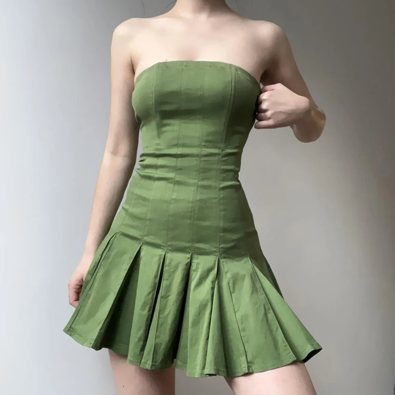 New Womens Pleated Strapless Dress Slim-Fit Sleeveless Backless Solid Color Boat Neck Fashion Club Street Style Green S M L
New Womens Pleated Strapless Dress Slim-Fit Sleeveless Backless Solid Color Boat Neck Fashion Club Street Style Green S M L