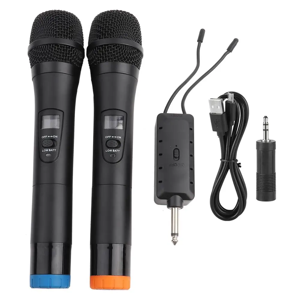 

2 Wireless Microphone 1 Receiver Mic For KTV Karaoke Player Echo System Digital Sound Audio Mixer Singing Machine