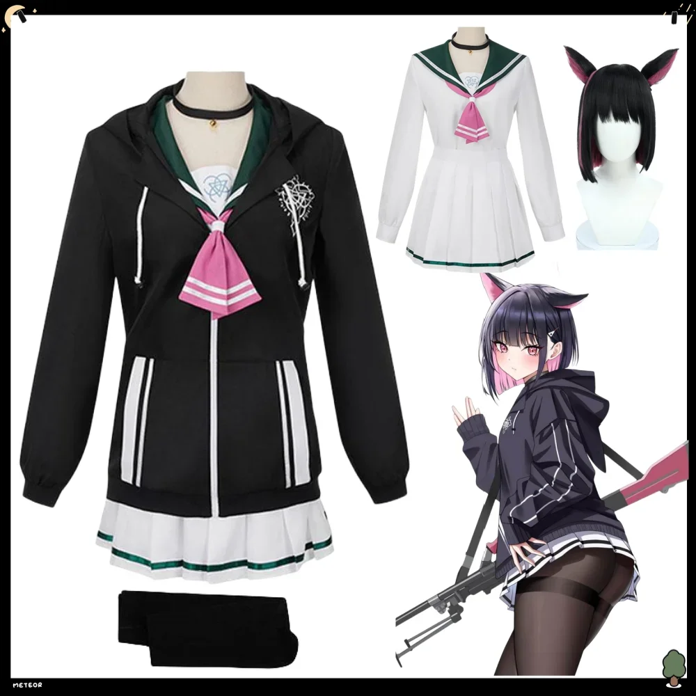 

Game Blue Archive Kyoyama Kazusa Anime Cosplay Costume Wig Girl Black Hoodie Sailor Suits Skirt Bow Tie Suit