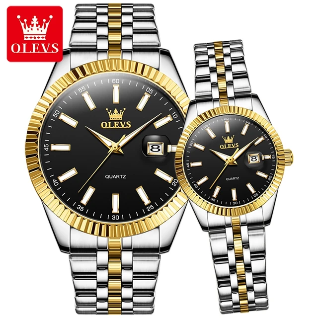 OLEVS-Montre de couple à quartz pour homme et femme, acier inoxydable, étanche, montre-bracelet Shoe, calendrier, luxe, marque supérieure, originale 2