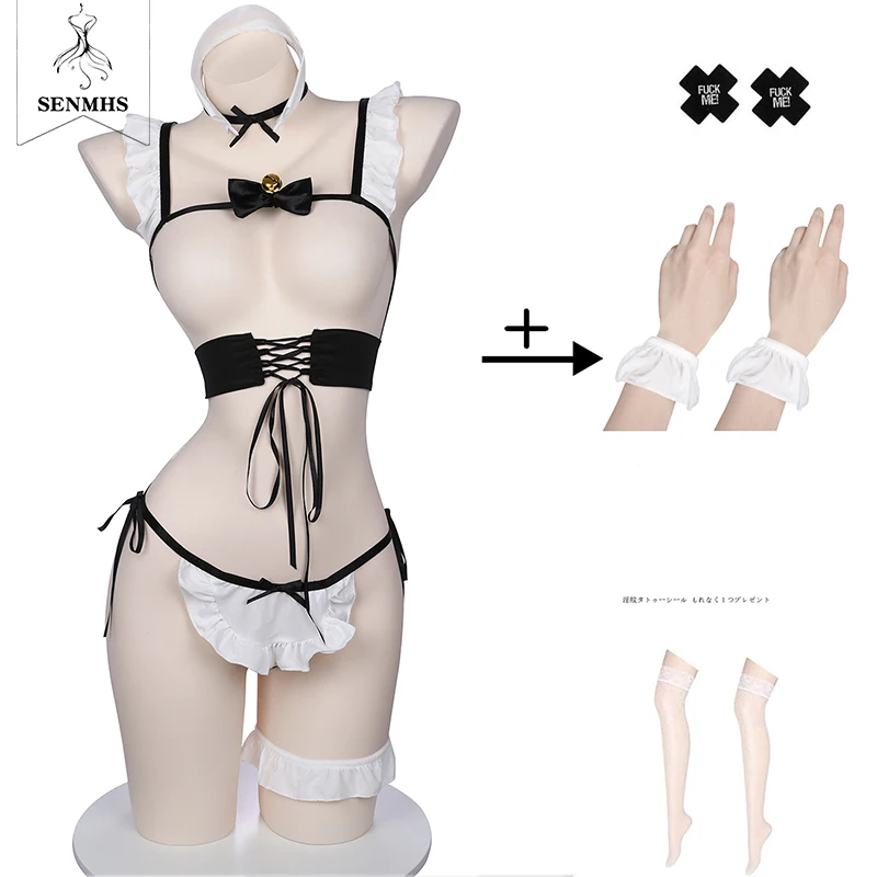 

SENMHS Sexy Maid Cosplay Suit Perspective Babydoll Lingerie Clothes Erotic Temptation Lolita French Uniform Apron For Women