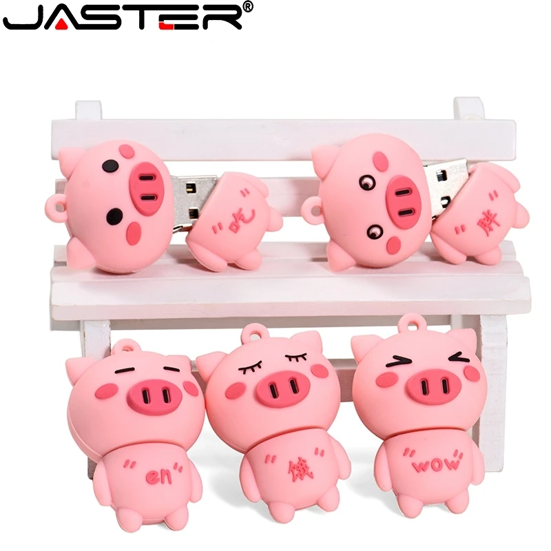 

JASTER Cute Pig Flash Drive 64GB Silica Gel Cartoon U Disk 32GB Pink USB 2.0 16GB Gifts Key Chain Pen Drives 8GB 4G Memory Stick