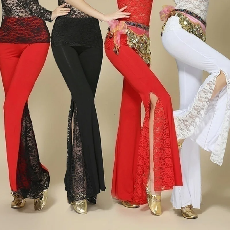 

Belly dance jumpsuit split pants Lace splicing slimming dance show pants Indic suit