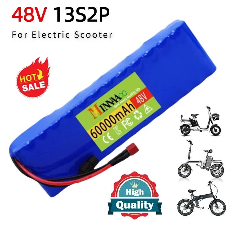 

48V 60Ah High Capacity 13S2P 18650 Li-ion Battery for Bafang Electric Bike Retrofit Kit 1000w 54.6V 2A Charger + XT60 Plug