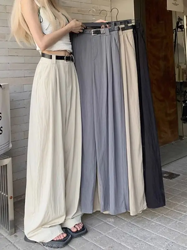 High Waist Mop Hanging Casual Pants Women Thin Summer Korean Version of Loose Straight Tube Fold Wide Leg Pants with Suit Pants
High Waist Mop Hanging Casual Pants Women Thin Summer Korean Version of Loose Straight Tube Fold Wide Leg Pants with Suit Pants