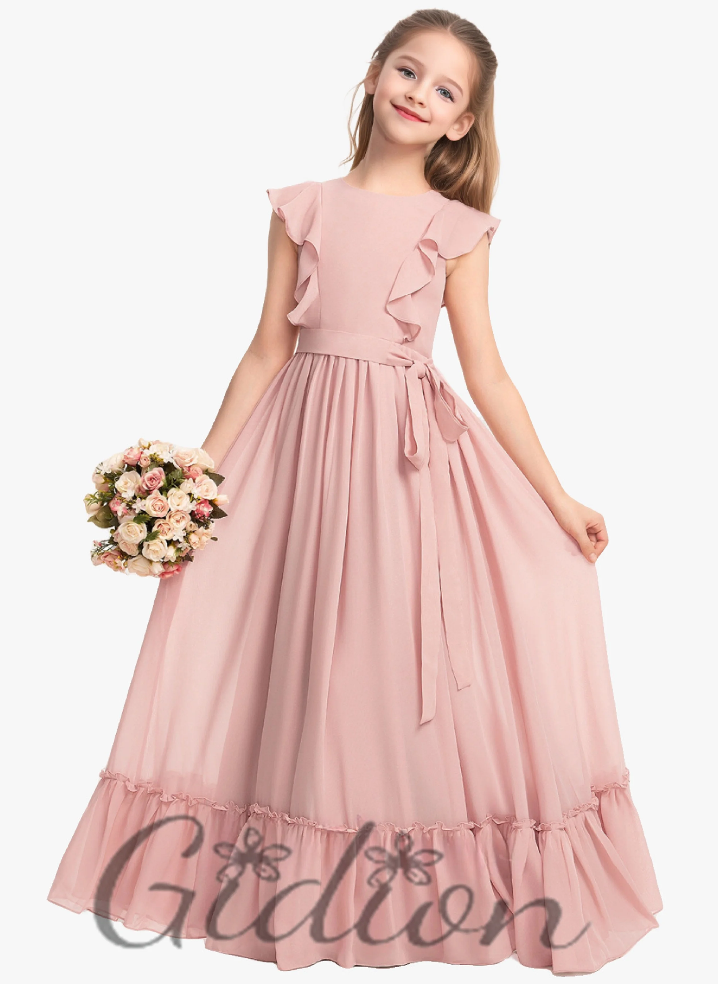 

Chiffon Cascading Ruffles Kids Event Birthday Evening Party Wedding Ceremony Ball Pageant Celebration Junior Bridesmaid Dress