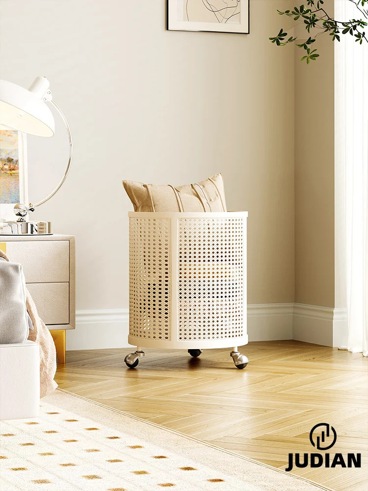 

Cream wind dirty clothes basket storage basket mobile imitation rattan online celebrity household dirty clothes storage