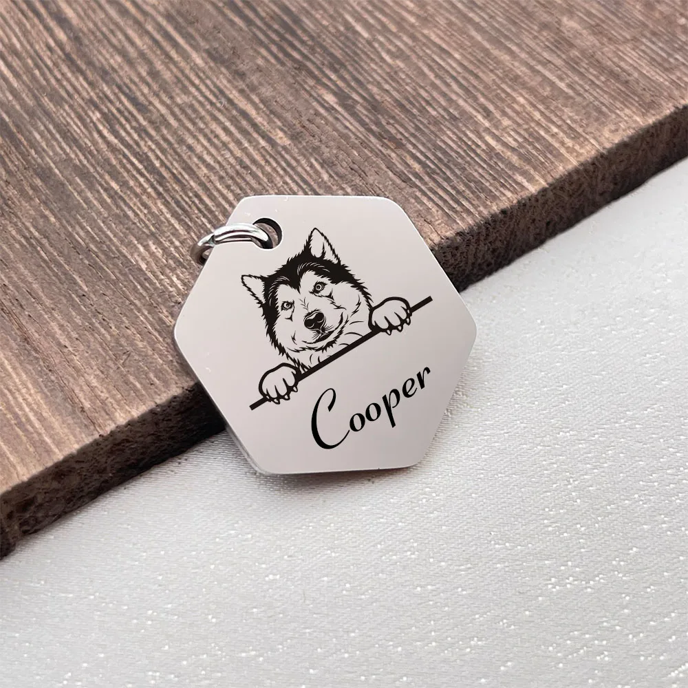 

2024 NEW Personalized Hexagon Dog Name ID Tag Cat Tag Stainless Steel Pet Anti-lost Tag Puppy Accessories Dogs Collar Customized