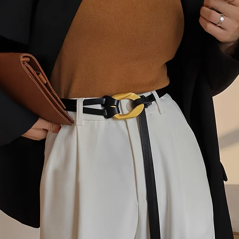 

Винтажный двухслойный ремень из натуральной кожи с золотой пряжкой Для женщин-стильный пояс для платья пальто или пояса
