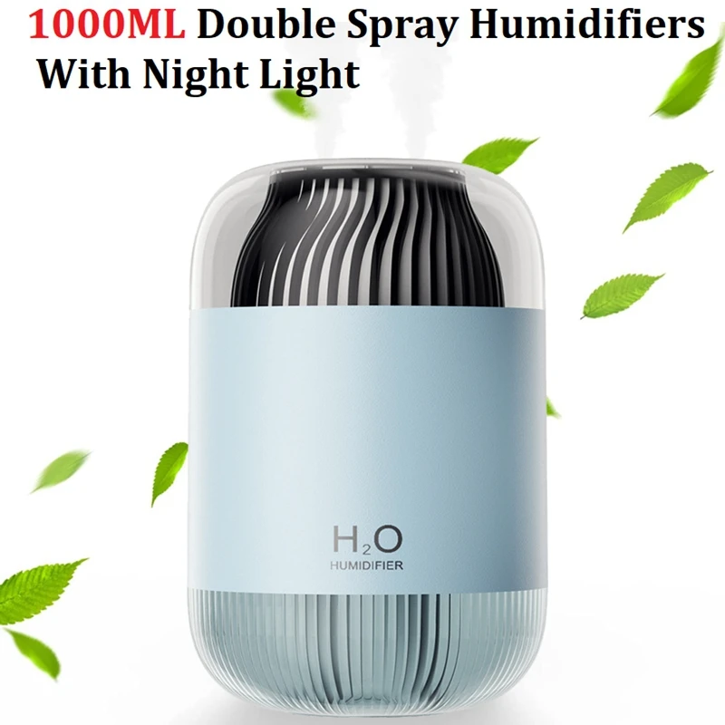 

Humidifier 1000ML Rechargeable Double Spray Humidifiers With Night Light 4-Mist Modes Air Humidifier For Home Office