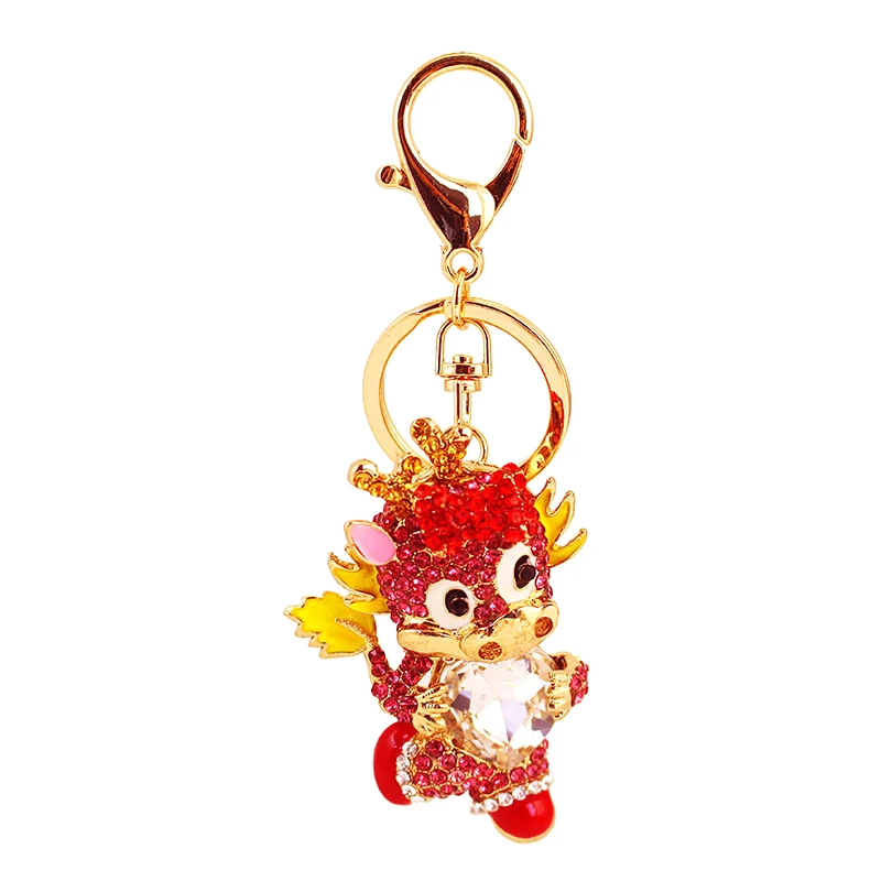 

Chinese Zodiac Dragon Rhinestone Keychain Sparkling Dragon Keyring Car Key Chains For Girls Bag Pendant Backpack Ornament
