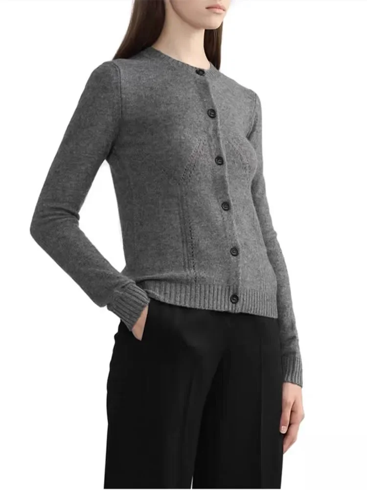 

O-neck Single Breasted Cashmere Sweater For Women Early Autumn Casual Long Sleeve Knitted Cardigan