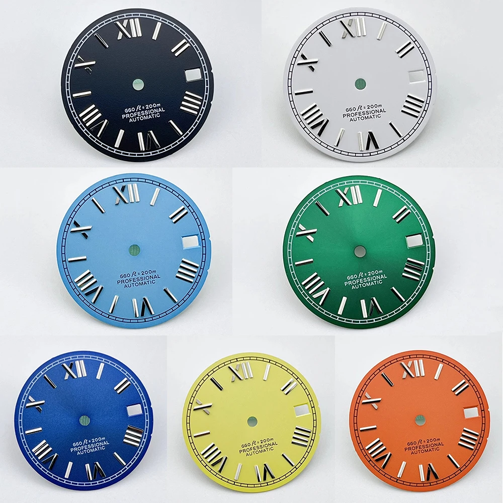 

7 Colors Roman Numerals Watch Dial 28.5mm, 3D Silver Nails Dial, for NH35A 4R35 Automatic Movement, No Luminous Dial NH35