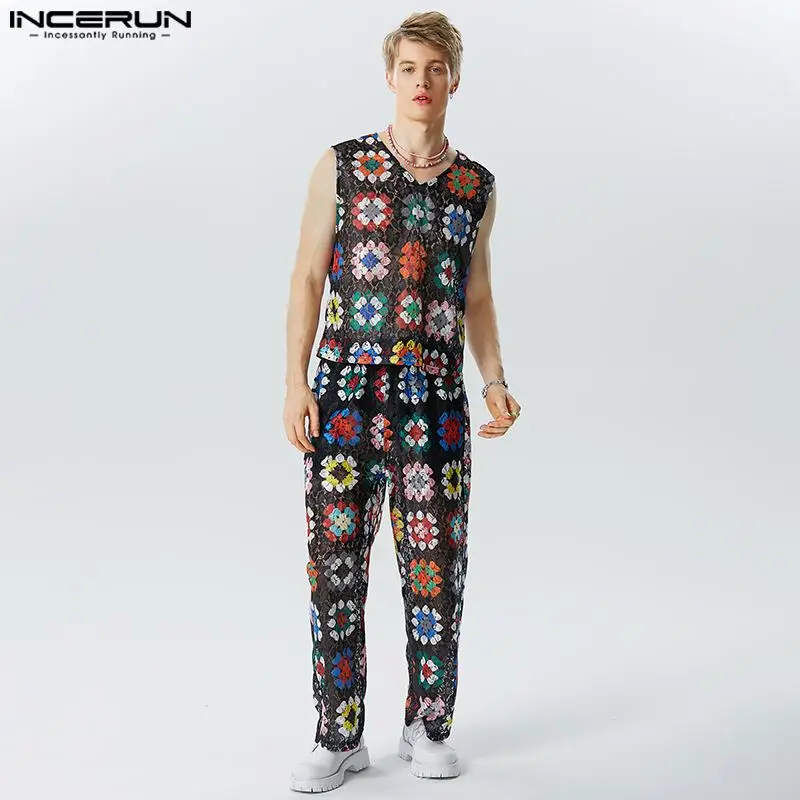 Stylish Hot Selling Sets INCERUN Men's Casual Streetwear Tracery Lace Printing See-through Vests Pants Two-piece Sets S-5XL 2023
Stylish Hot Selling Sets INCERUN Men's Casual Streetwear Tracery Lace Printing See-through Vests Pants Two-piece Sets S-5XL 2023