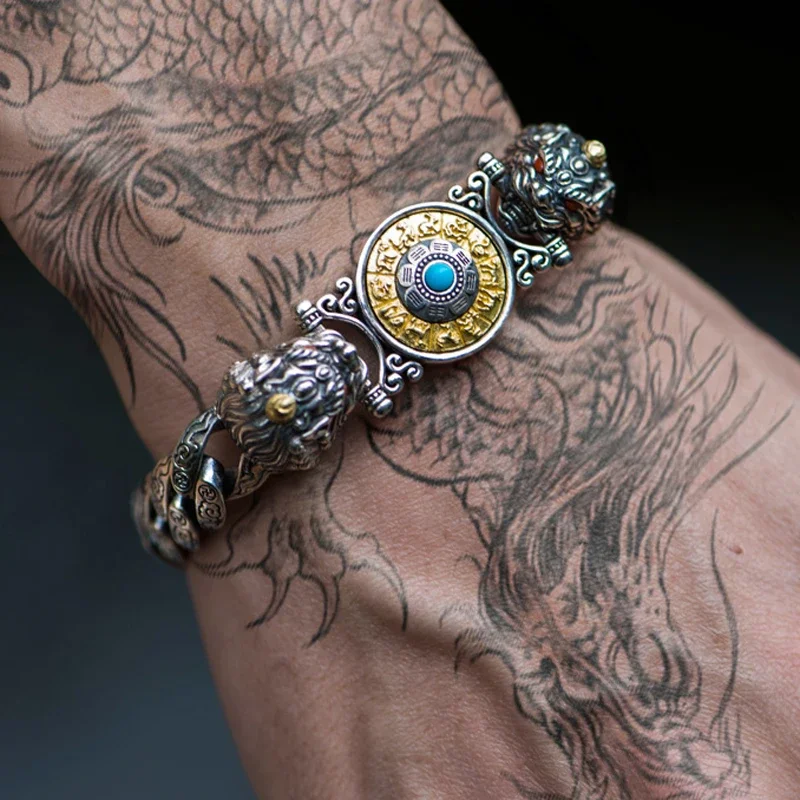 Chinese Style Retro S925 Silver Bracelet Double Pixiu Nine Palaces Can Revolve Domineering Pattern Ancient Luxurious Gifts
Chinese Style Retro S925 Silver Bracelet Double Pixiu Nine Palaces Can Revolve Domineering Pattern Ancient Luxurious Gifts