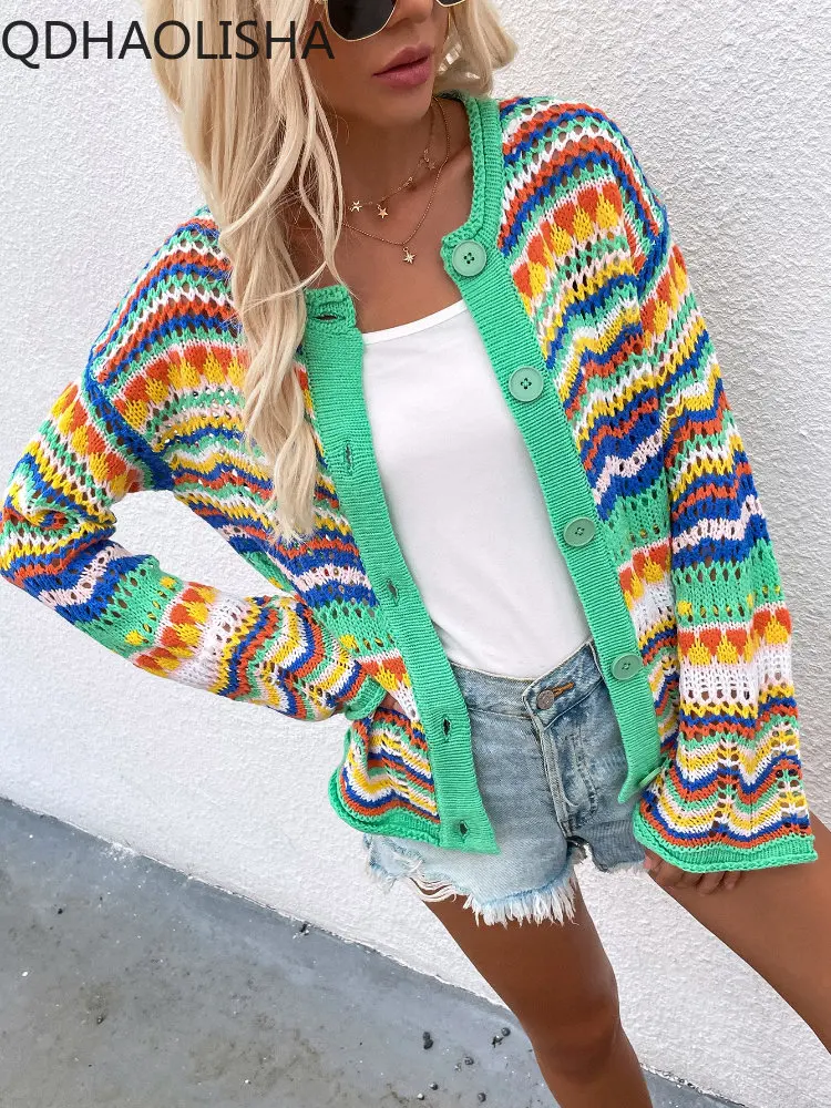 2023 Autumn Winter New Fashion Temperament Commuter Stripe Sweater Women's Loose Rainbow Knitwear Women's Cardigan Tops Sweater
2023 Autumn Winter New Fashion Temperament Commuter Stripe Sweater Women's Loose Rainbow Knitwear Women's Cardigan Tops Sweater