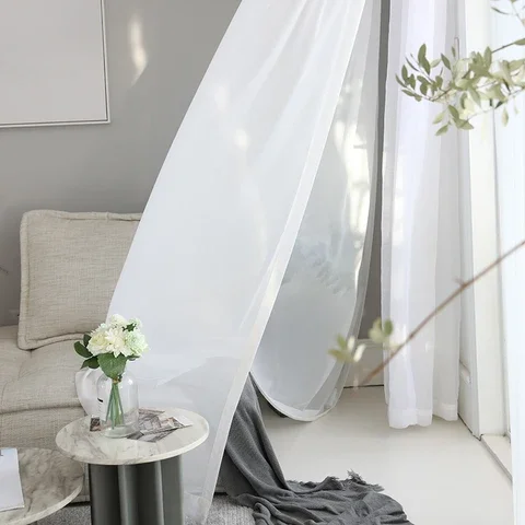 

LISM White Sheer Curtains For Living Room Chiffon Tulle Curtain Bedroom Window Treatment Finished Voile Drape