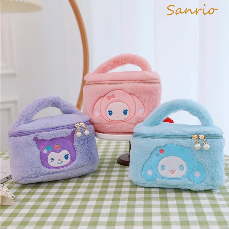 

Sanrio Hello Kitty My Melody Kuromi Cinnamoroll Plush Cosmetic Bag Tote Portable Storage Toiletry Bag Girls Essential Organiser