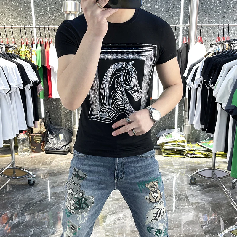 Summer Animal Rhinestone T-shirt Men Short Sleeve Slim Casual Tshirts Breathable Comfortable Round Neck Tee Tops Men Clothing
Summer Animal Rhinestone T-shirt Men Short Sleeve Slim Casual Tshirts Breathable Comfortable Round Neck Tee Tops Men Clothing