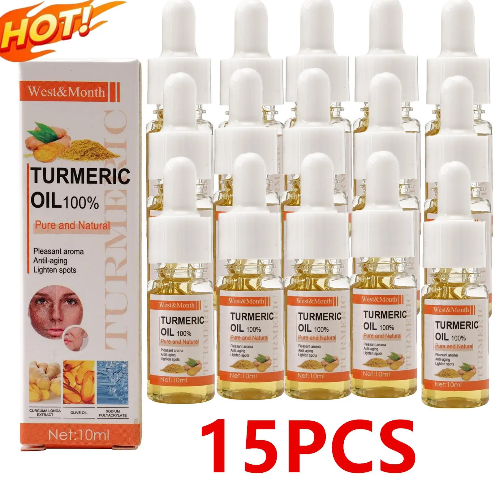 

15PCS 10ml Turmeric Essential Oil Organic Tumeric Oil For Dark Spots 100 Pure And Natural Therapeutic Grade Essential Oil Tumeri