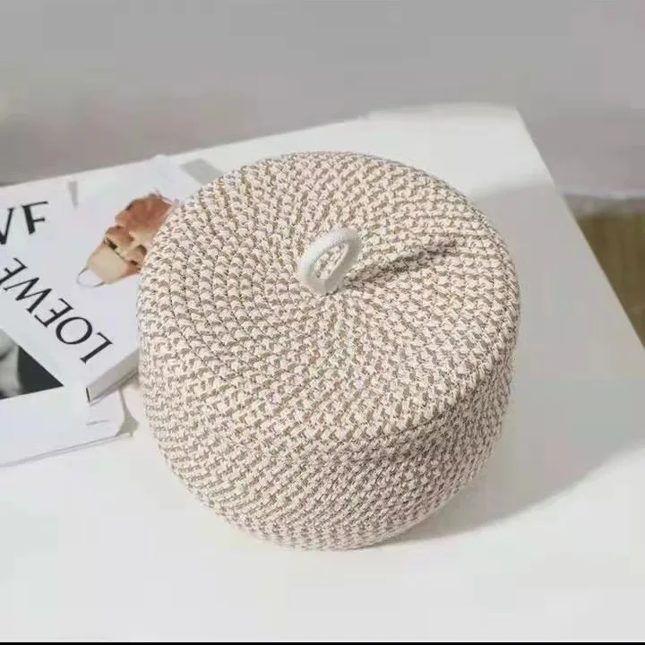 Cotton woven storage basket circular household living room coffee table with lid egg storage basket
Cotton woven storage basket circular household living room coffee table with lid egg storage basket