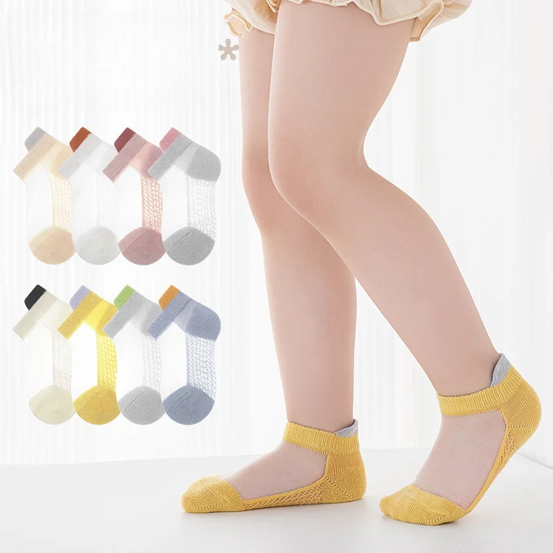 

Носки для маленьких девочек 4 пары, тонкие хлопковые сетчатые крутые носки с глубоким вырезом, из вискозы со стеклянными стразами, кружевные носки-лодочки